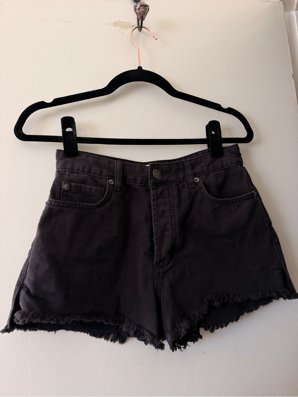 Amuse Society Black High-Rise Frayed Hem Denim Shorts